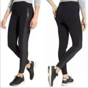 Athleta Black Knit with faux Leather Side Stripe S.